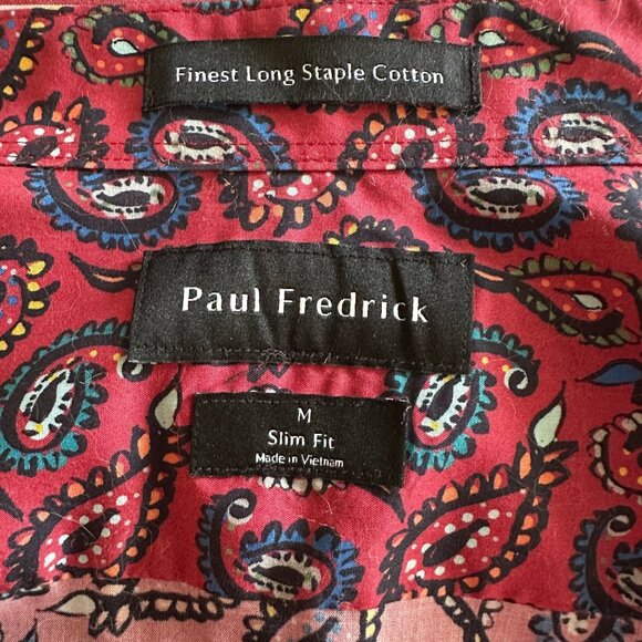 Paul Fredrick Slim Fit Red Paisley Dress Shirt, Long Sleeve Cotton M - Picture 7 of 11